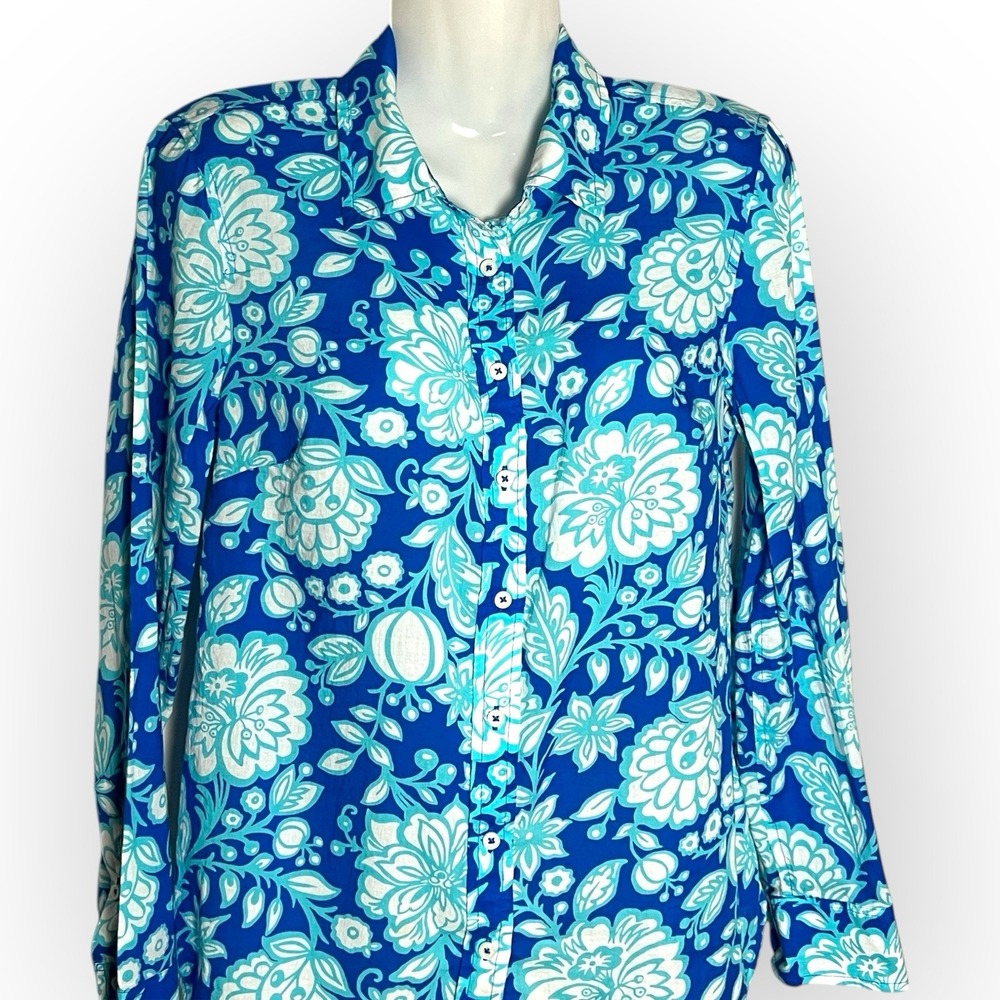 Talbots Women's  Floral  100% Cotton Button Down Shirt Sz XS Lightweight Resort
